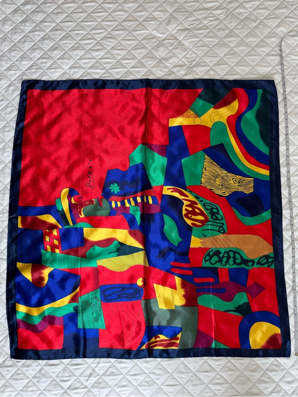 Vibrant Vintage Picasso Abstract Art Print Satin Scarf 36” Colorful Cubist Wrap